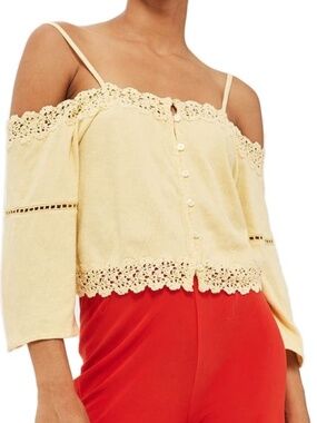 Topshop NWT Yellow Lace Trim Off-the-Shoulder Crop Top | Size 8
